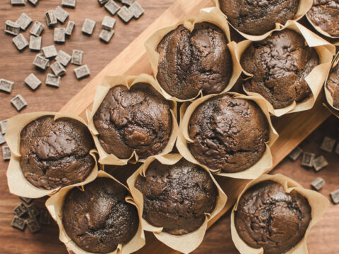 Double Chocolate Sourdough Muffins