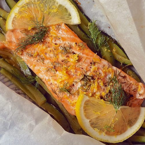 Parchment Baked Lemon Salmon & Vegetables