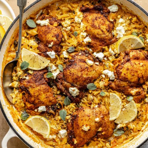 Creamy One-Pot Lemon Feta Chicken with Orzo