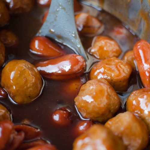 Grape Jelly Meatballs and Weenies