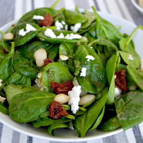 Mediterranean Spinach Salad with Feta Cheese and White Beans