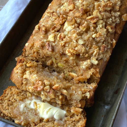 Pineapple Banana Bread with Nutty Vanilla Wafer Topping