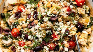 Greek Orzo Skillet with Chicken And Chickpeas