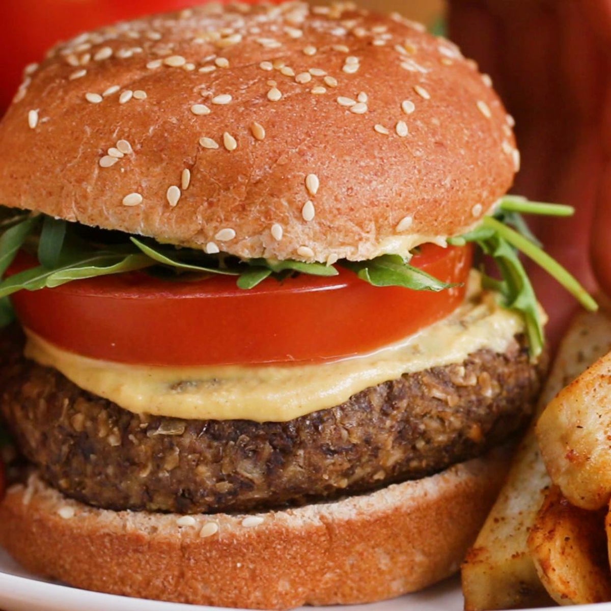 Mushroom Lentil Burger & Fries Recipe by Tasty