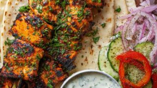 Indian Tandoori Chicken Tikka Kebab Skewers