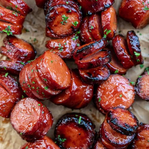 Maple BBQ Hasselback Kielbasa Bites