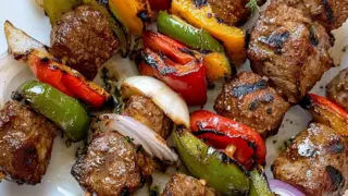 Marinated Greek Beef Souvlaki Skewers (Beef Kabobs) Recipe