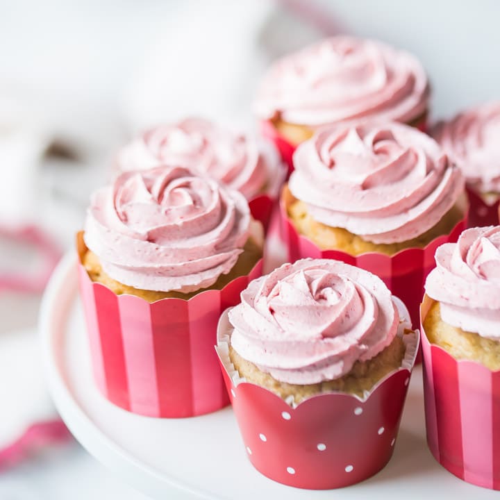 Strawberry Cupcakes with Strawberry Swiss Meringue Buttercream