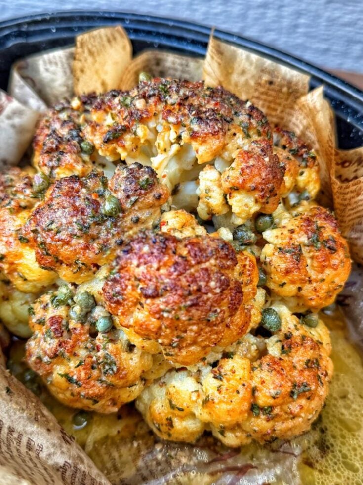 Retro Whole Roasted Cauliflower with Lemon Anchovy Butter Recipe